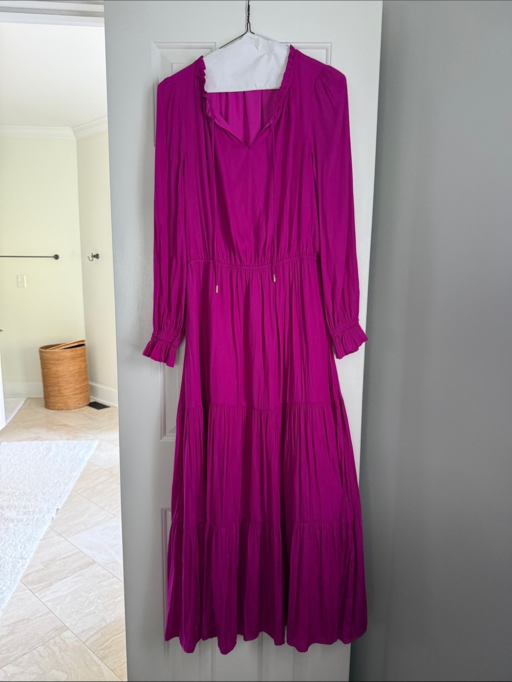 Skies Are Blue Vibrant Fuchsia Long Sleeve Tiered Maxi Dress